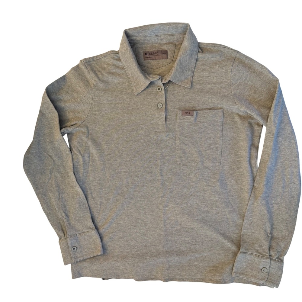 Figs Technical Pique Scrub‎ Polo Womens L Gray Long Sleeve W22WW1008